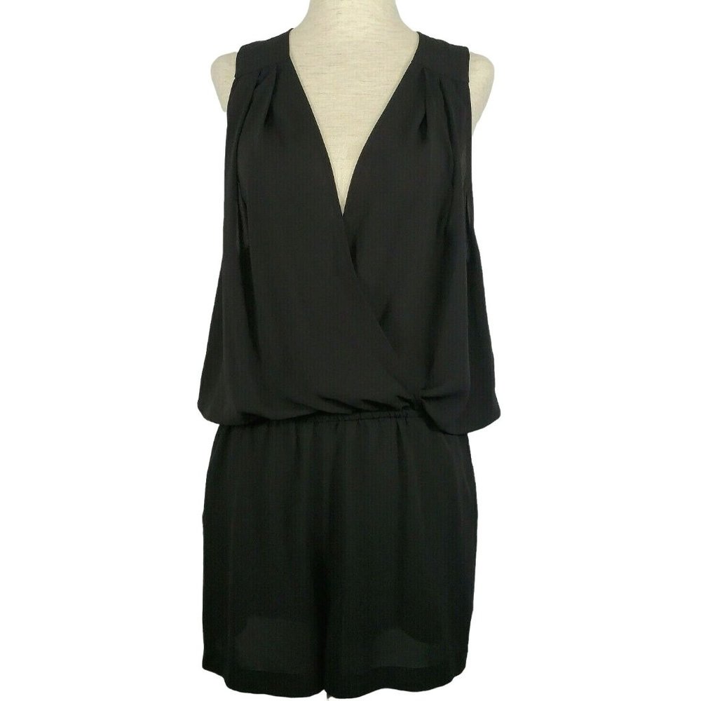 BCBGMaxazria Womens sz M romper shorts Thalia low cut black summer sleeveless